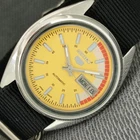 AUTOMATIC VINTAGE SEIKO 5 JAPAN 7009A MENS YELLOW COLOR DIAL WATCH a2386-U