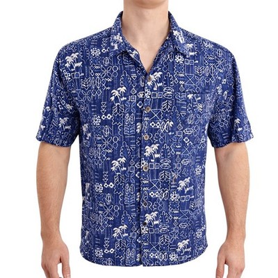 Ocean Pacific Sport Hawaiianisches Hemd Medium Mit Stammes-Palmen, Blumen, Blau