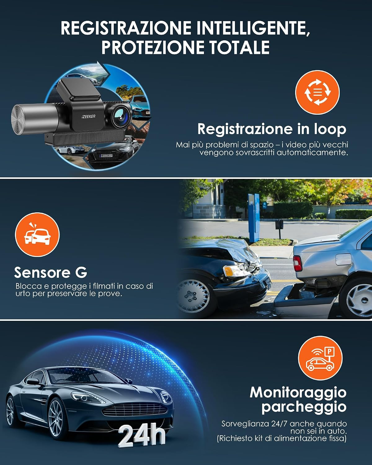 Dash Cam Auto Anteriore - Interno - Posteriore, 4K WIFI 6 con Sd 32gb Inclusa - Miniatura 6
