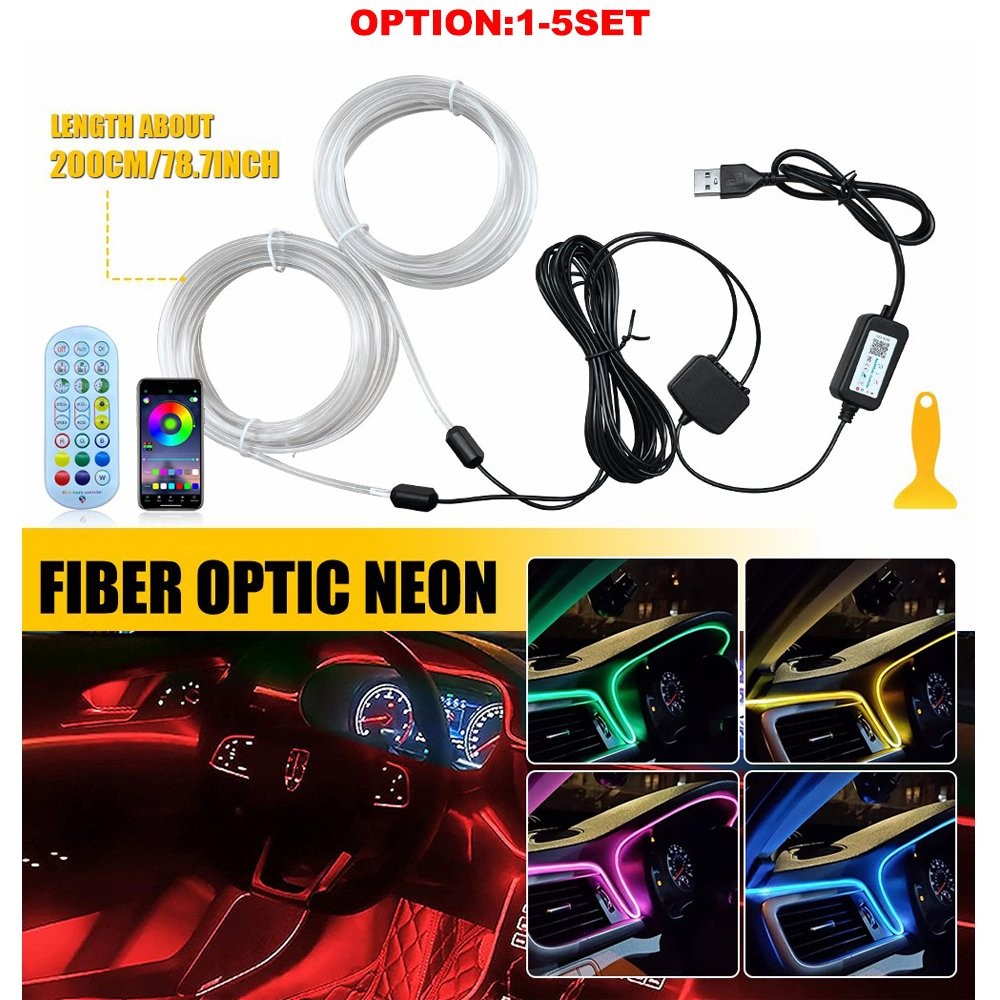 LED Neon Light Trim Glow Optic Fiber Strip RGB Car Interior Lamp APP RF Control