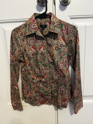Talbots Green Paisley Print Button Down Blouse Shirt Career Sz 4p