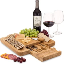 Charcuterie Board Gift Set, Bamboo Cheese Board With Cutlery, Includes Stainl...