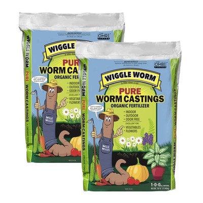 Wiggle Worm 100% Pure Organic Worm Castings Fertilizer, 30lbs, 2 Pack
