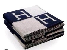 Brand New Navy Blue H Soft Throw Faux Fleece Cashmere Plaid Warm Blanket