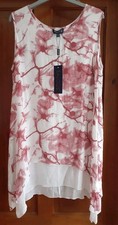 Saloos Tunic Top. Lagenlook. White,Damson. Abstract Floral.Asymmetrical.18.NWT.
