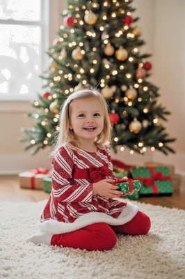 Infant &Toddler Girls Red Shimmery Striped Holiday Dress & Legging Outfit