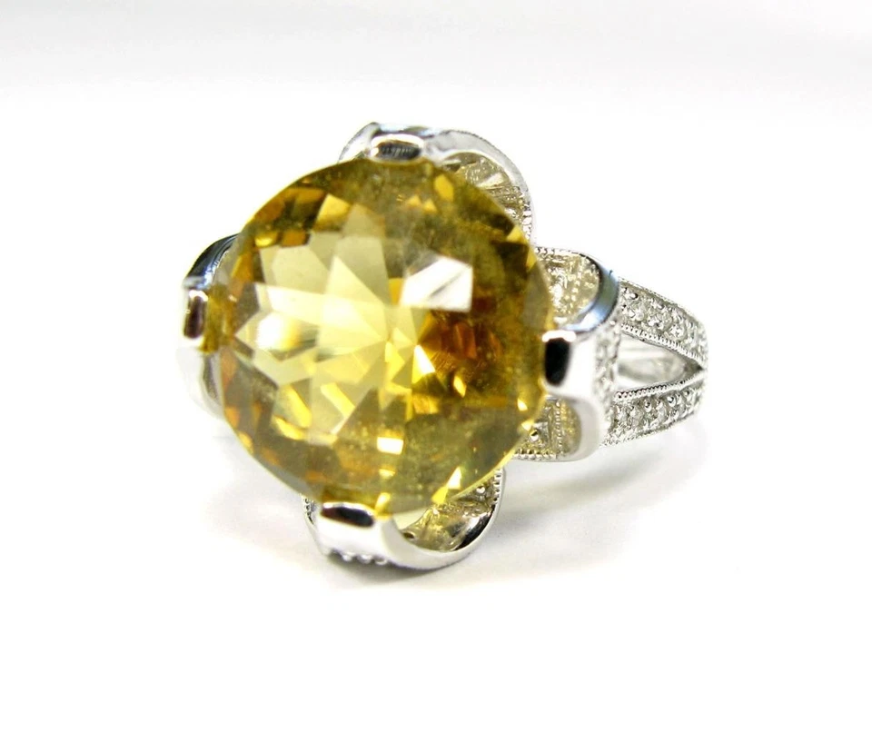 Anillo de compromiso Estate para mujer cóctel 5 quilates miel citrino diamante oro blanco 14K Foto 3 de 4