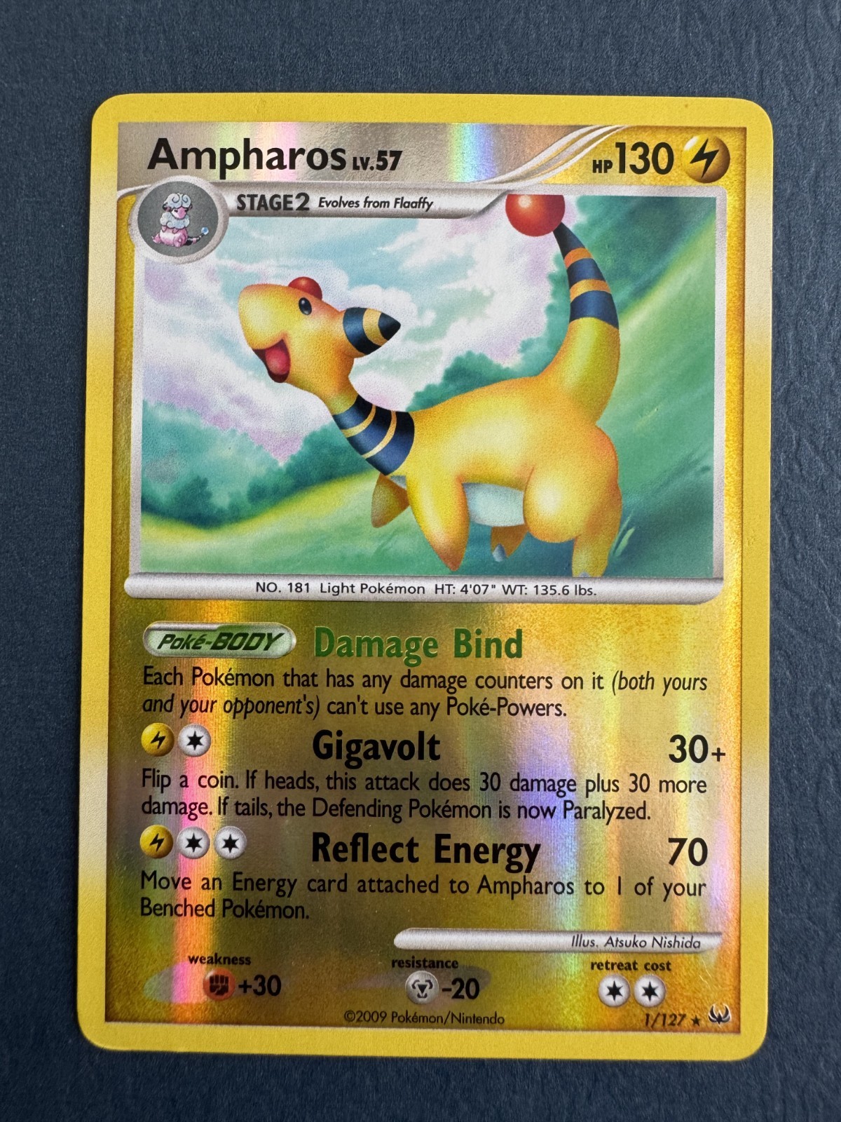 Pokemon TCG Ampharos 1/127 Platinum Reverse Holo