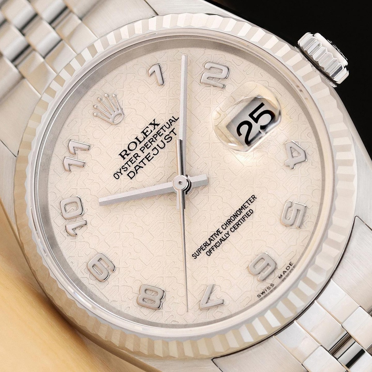ROLEX DATEJUST 16234 CREAM ARABIC COMPUTER DIAL 18K GOLD STEEL NO