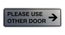 1 PC Small Standard Please Use Other Door Right Arrow Sign Brushed Silver