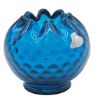 Vintage Fenton Jamestown Blue Glass Polka Dot Optic Rose Bowl Label