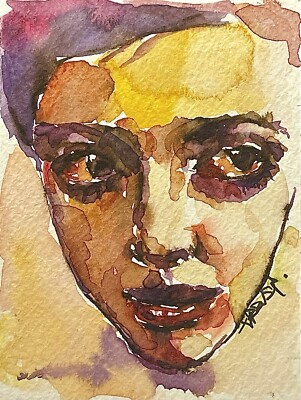 Original Unikat Figurative Portrait Watercolour Porträt Aquarell Gemälde Bild