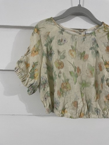 ZARA BEIGE LINEN BLEND CUT OUT TIED FLORAL TOP SIZE 8 YEARS CM 122 Y365 *READ* - Picture 5 of 11