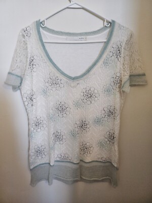 KAFFE - KNITTED SHORT SLEEVE TOP  SZ. L MADE IN DENMARK 