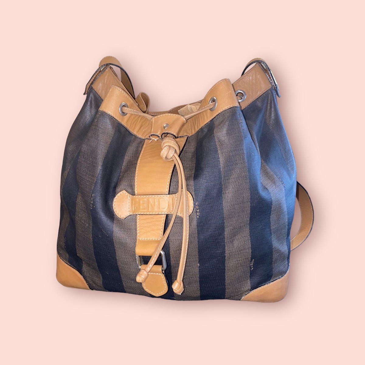 FENDI Authentic Vintage Pequin Crossbody Drawstring Bucket Luxury