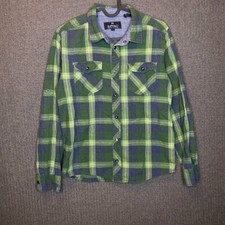 Buffalo David Bitton Shirt Men's Large Green Plaid Snap Up Collared