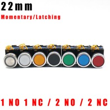 22mm Push Button Switch Latching / Momentary Red Green Yellow Blue White Black
