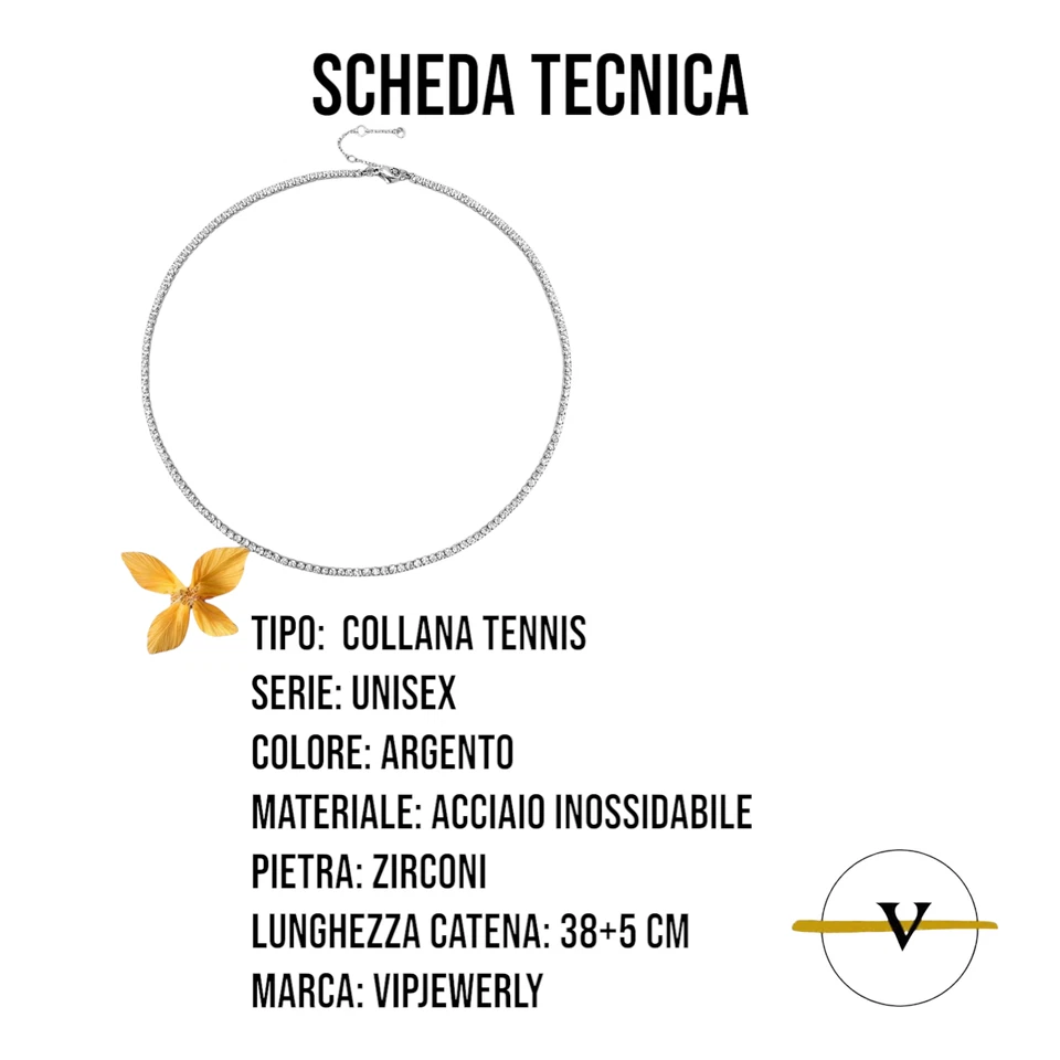 COLIER  TENNIS UOMO DONNA COLORE ARGENTO IN  ACCIAIO INOSSIDABILE COLLANA - Immagine 3 di 4