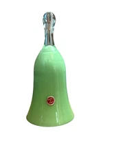 Vintage Italian Green Glass Bell Clear Handle 6.25' tall