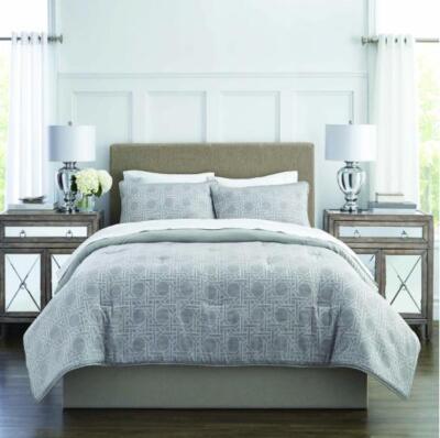 3tlg. Bettgarnitur Grau Bettbezug Set Doppelbett Kissenbezug Tagesdecke 173x234