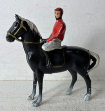 Vintage Lead Metal Black Horse with Jockey Red White AS IS