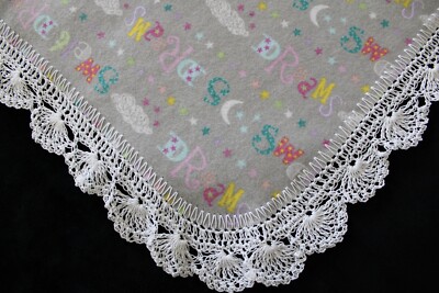 Receiving Blanket Hand Crochet Edge New Baby Shower Gift Girl Boy SWEET DREAMS!
