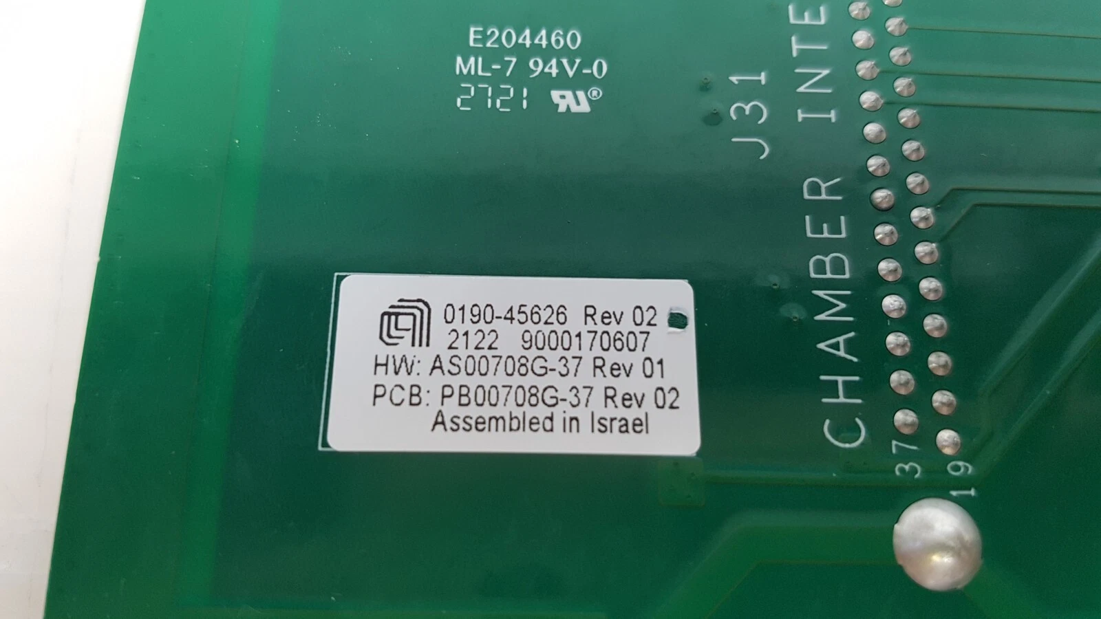 AMAT label: 0190-45626 Rev 02, HW AS00708G-37 Rev 01, PCB PB00708G-37 Rev 02, assembled in Israel