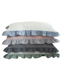 Check Cotton Ruffles Pillow Case Covers Pillowcase Plaid Pleated Frill Bedding