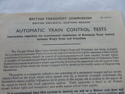 BR AUTOMATISCHE ZUGSTEUERUNG PRÜFT KÖNIGSKREUZ - GRANTHAM - 50ER JAHRE ÄRA  