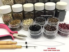 500 SILICONE MICRO BEADS Feather Hair Extension I TIP TOOL KIT PLIERS HOOK LOOP