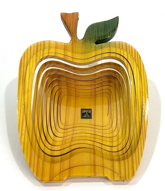 Vintage EQUINOCCIO Spiral Cut Collapsible Wooden Apple Shaped Fruit
