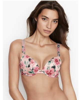 Victoria's Secret Very Sexy Push-up Bra Satin Shine Straps 32DD Call Me Rose