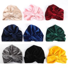 Toddler Baby Girl Kid Solid Color Bow Turban Hat Soft Velvet Beanie Cap Hat