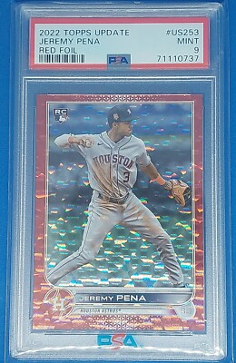 2022 Topps Update Jeremy Pena Red Foil Rookie RC #007/199 PSA 9