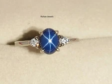 Blue Lindy Star Sapphire Ring 925 Sterling Silver Lab Created Handmade Ring
