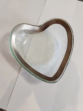 Annie Glass Silver Rim Heart Trinket Dish Green Recycled Art Glass Signed 4.5"