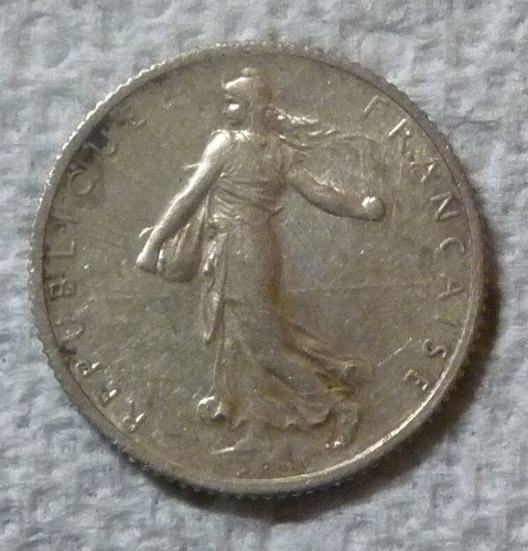 1919 FRANCE - 1 FRANC - LA SEMEUSE / WOMAN SOWING SEEDS - SILVER - AU / UNC - Picture 2 of 4