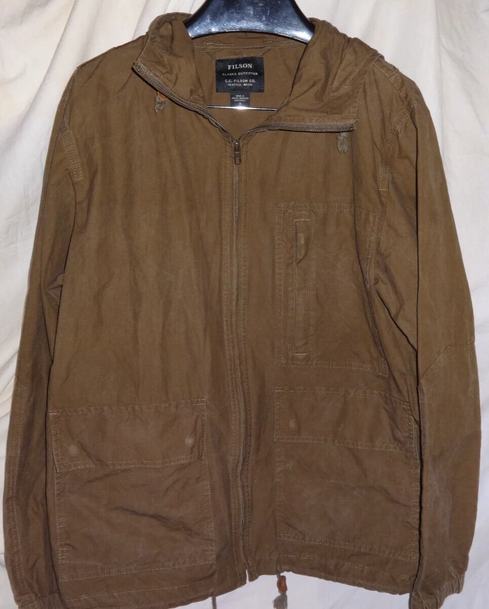 Filson Full Zip Hooded Anorak Marsh Olive Dark Brown MADE IN USA Sz Medium