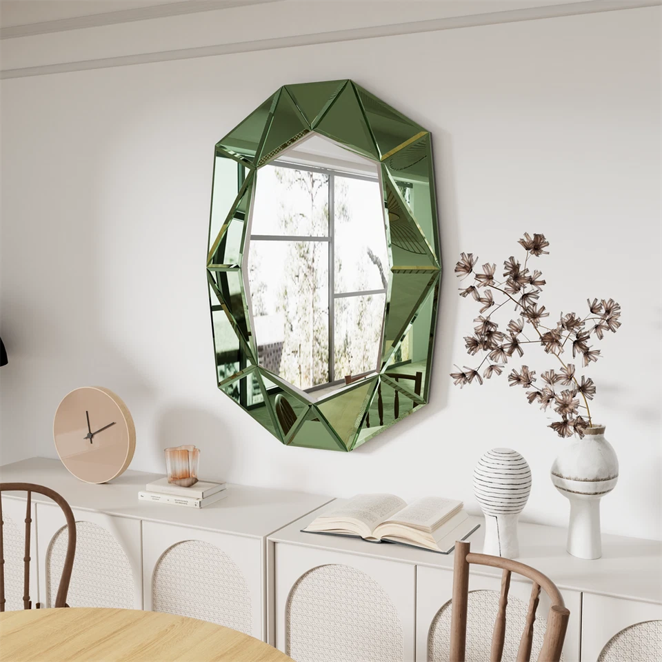 Unique Wall Decor Mirror Gorgeous Hand-pieced Beveled Diamond Edge Accent Mirror - Image 2 of 4