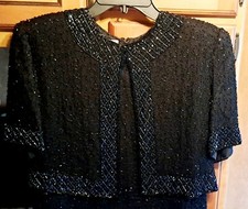 Ladies VTG Gorgeous BRILLIANTE 100 SILK Beaded Gown With Built In Jacket  LRG