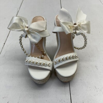 Shein White Pearl Wedge Heels Women's Size NEW UK