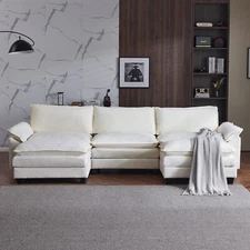 122" Sectional Sofa Couch with Double Chaise & Footstool Chenille Sleeper Set