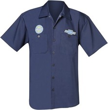 Mechanic Style Button Up Shirt - Navy Blue w/ Chevrolet Super Service Patch