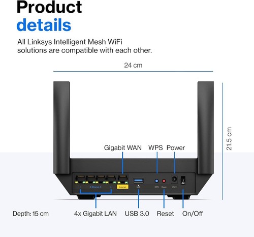 Linksys Hydra Pro 6 MR5500-KE AX5400 Mesh Dual-Band Wi-Fi 6 Broadband Router - Picture 7 of 11