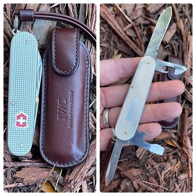 IWC Swiss Army Pocket Knife SAK by Victorinox w Leather Slip