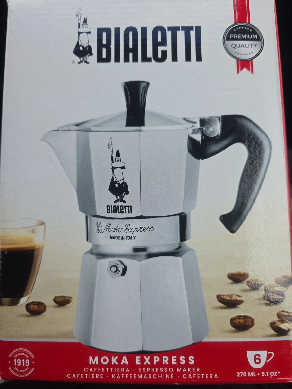 Bialetti Moka Express 6-Cup Stovetop Coffee Maker - Silver-New