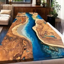 Ocean Resin Handmade Blue Epoxy Resin Dining Table Top, Handmade Furniture Decor