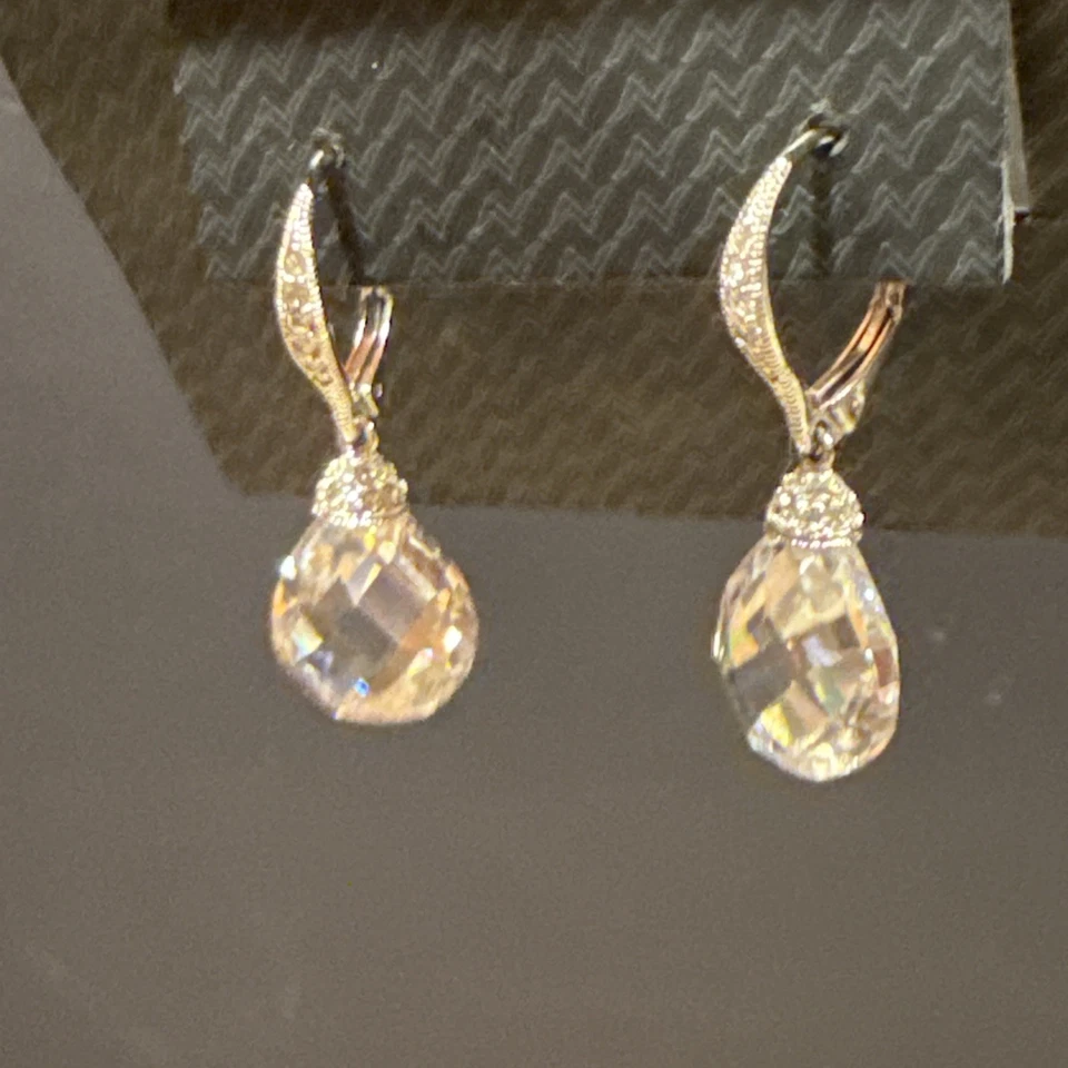 Nadri  Clear Crystal CZ  Rhodium Plated Silver Earrings Vintage Look - Image 3 of 4