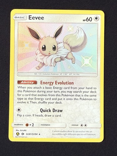 Eevee SV41/SV94 Holo Shiny Hidden Fates Shiny Vault Pokemon 2019 NM