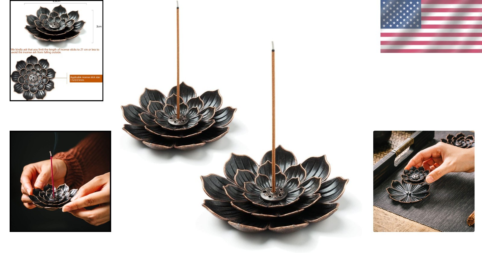 Compact Brass Lotus Incense Burner Set for Meditation & Relaxation